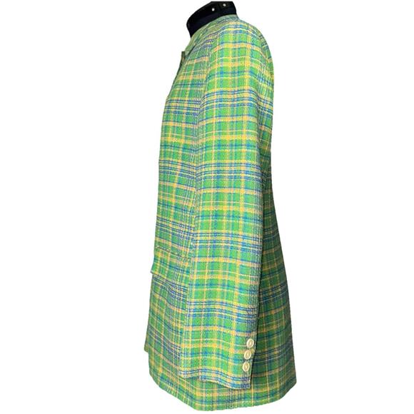 VTG Pietrafesa Jacket Coat Womens 12 Green Plaid Tartan Pockets Satin Lined LS - Picture 3 of 10